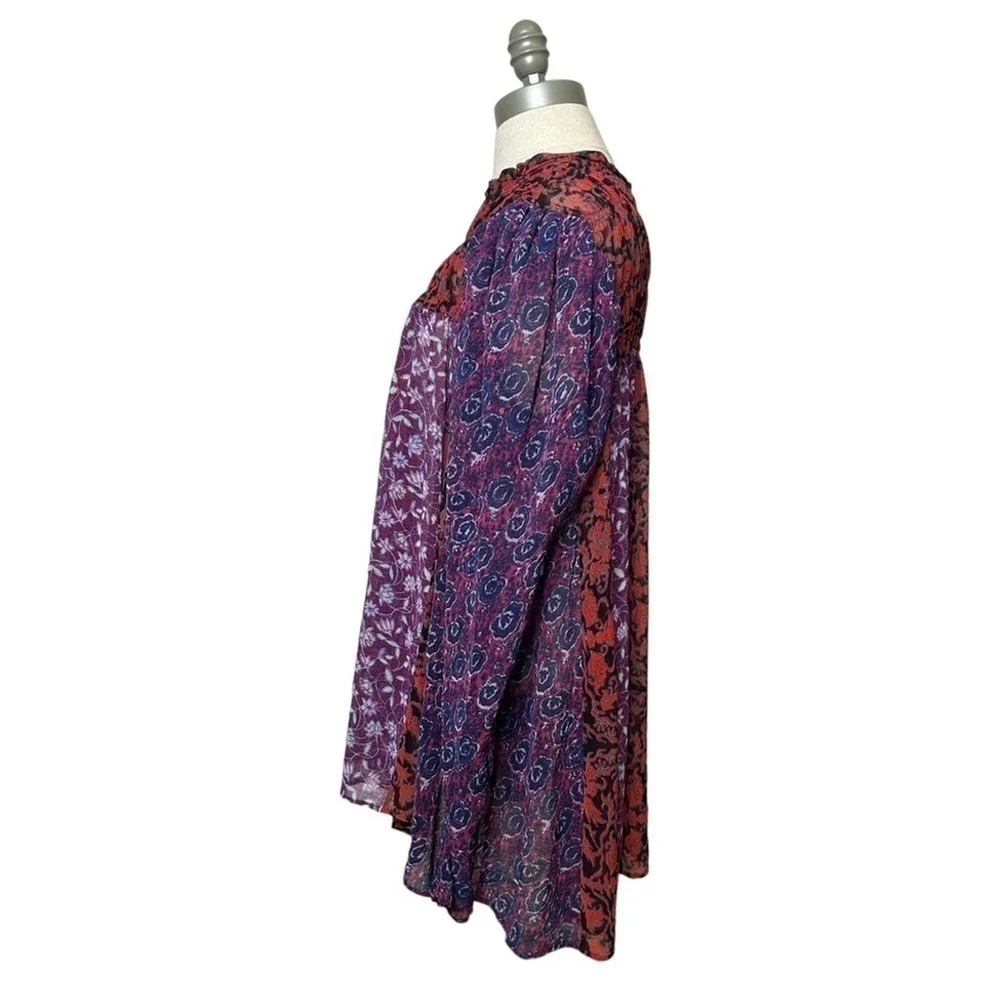Free People Merrie Mix RARE Print Long Sleeve Oversized Tunic Size XS